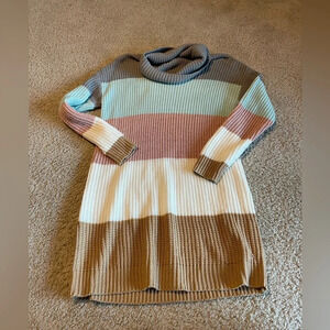 Striped turtleneck sweater dress